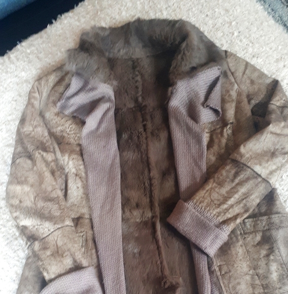 faux suede relaxed fit coat washed toupe colour - Picture 2 of 4